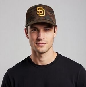 New Era San Diego Padres Subtle Camo 39THIRTY Flex Hat Brown Yellow MLB NWOT